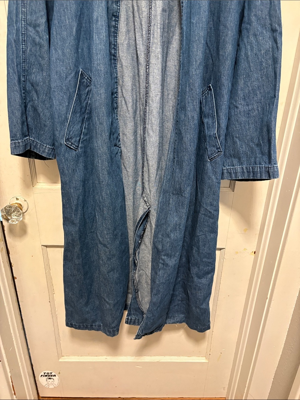 Vintage Long Blue Denim Duster Trench Coat Medium - Picture 3 of 10